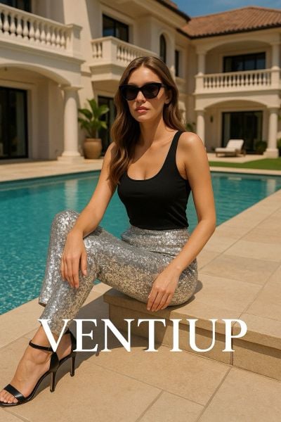 Silver Aura Payetli Parlak Pantolon