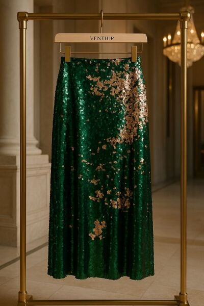 Zümrüt Gold Çift Taraflı Payet Etek 85 cm