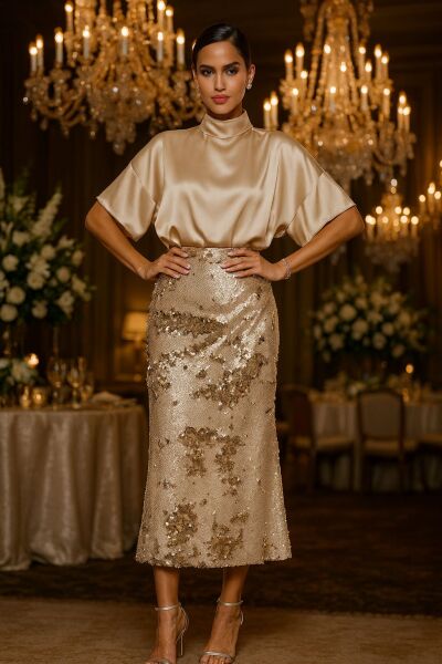 Gold Bej Payet Etek 85 cm