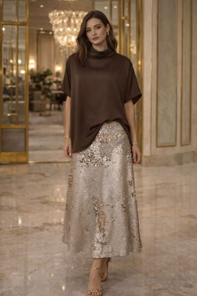 Gold Bej Payet Etek 85 cm