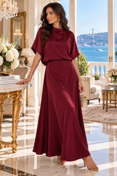 Ventiup Luxe Bordo Salaş Bluz & Kloş Etek Takımı