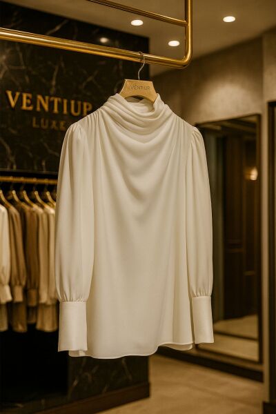 Ivory Grace Drapeli Yaka Bluz