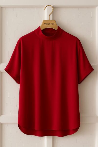 Red Luxe Satin High Neck Bluz – Ventiup Luxe Koleksiyonu