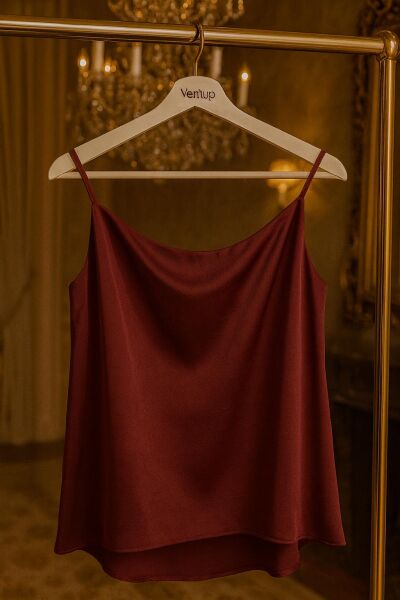 İpek Saten Askılı Bol Kesim Bluz – Bordo