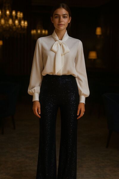 LACİVERT PAYET İSPANYOL PAÇA PANTOLON