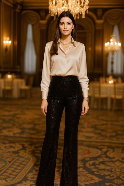 SİYAH PAYET İSPANYOL PAÇA PANTOLON