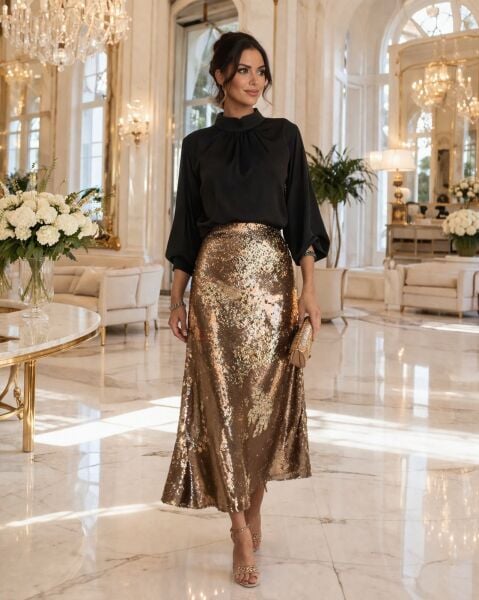 Ventiup Luxe Dökümlü Balon Kol İpek Saten Bluz – Siyah