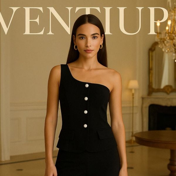 Celeste Asimetrik Parlak Düğmeli Bluz Siyah