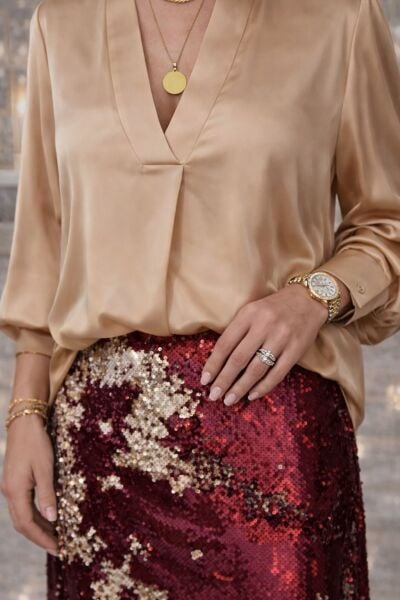 Ventiup Luxe Golden Karamel Saten Bluz